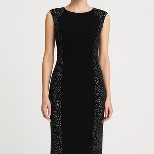 Leslie Fay Black Sheath Dress with Gold Sequin Panels - Size 14W NWT